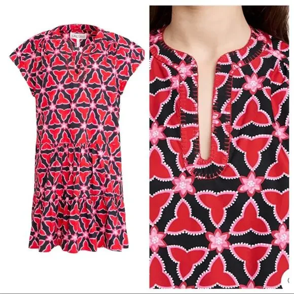 Saloni Abstracts Floral Print Ashley-B Shift Dress in Chilli Pawpaw Size 4 NWT